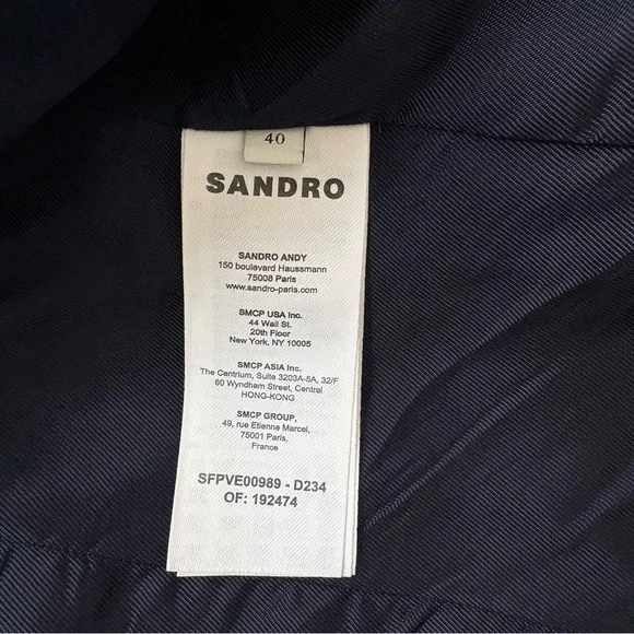 SANDRO Paris women’s blazer in classic navy blue with fine pinstripes. - Picture 7 of 7